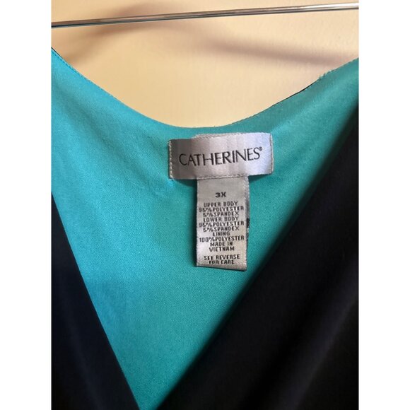 Catherines 3X Maxi Dress Black & Teal Chevron Patterned Sleeveless Flowy Hi-Low - Picture 2 of 8